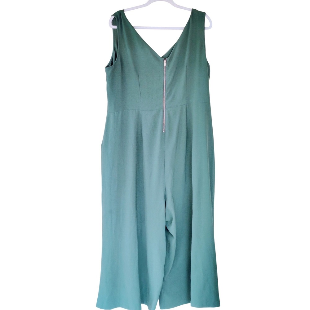 Gabby Emerald Green Tie Front Wide Leg Jumpsuit Sz 18W Resortwear Dark Academia - Picture 4 of 4